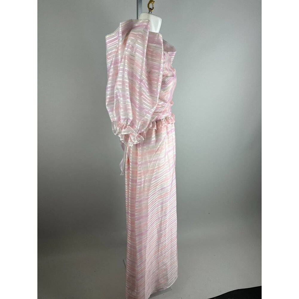 Vtg 80s Cotton Candy Pink Striped Puff Shoulder Party Dress Fairy kawaii 12 - Picture 5 of 7